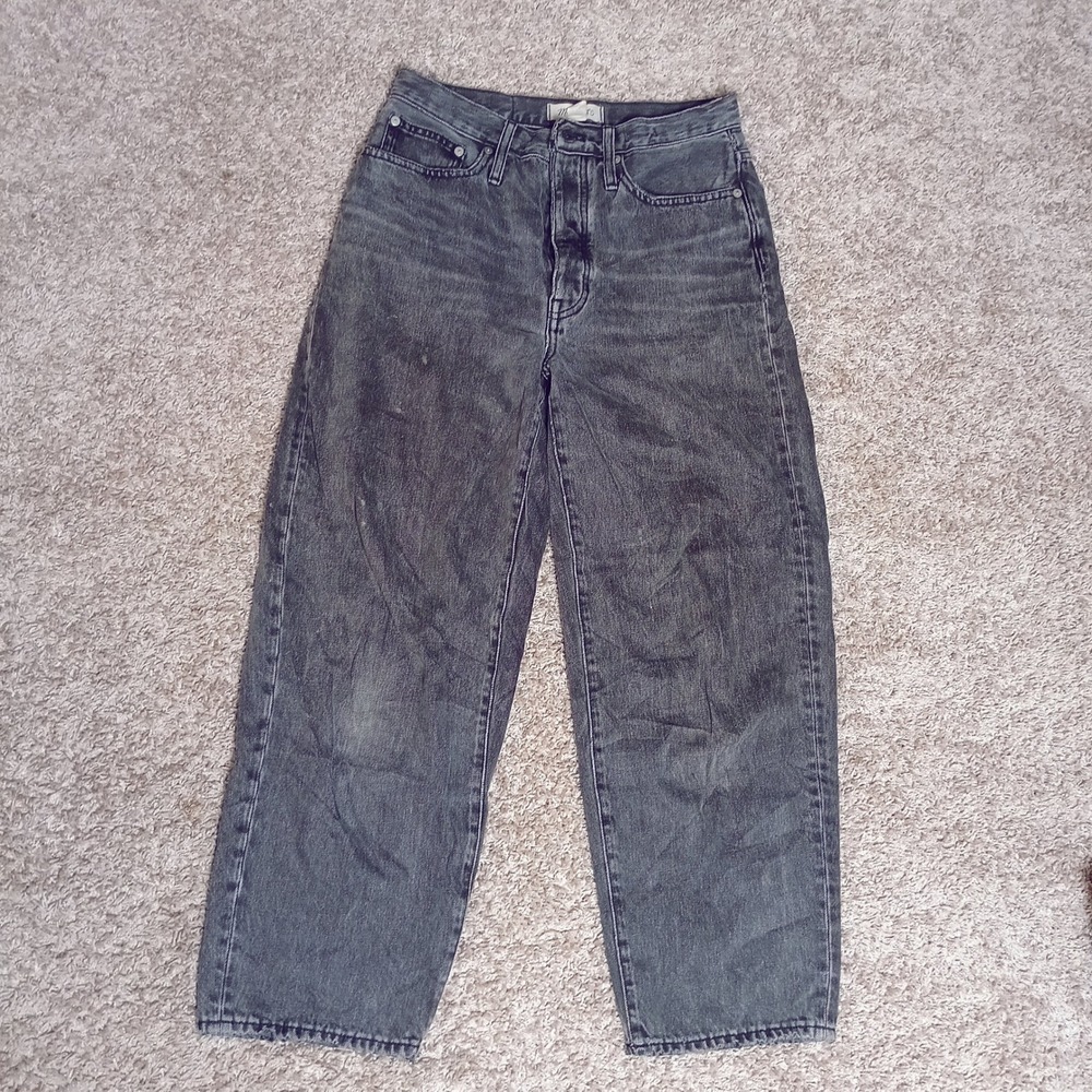 Madewell Balloon Jeans Womens 26 Washed Black Excellent High Rise Curved Leg